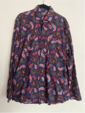 Men's Alain Flusser 100% cotton paisley Button Down Shirt M purple pink green